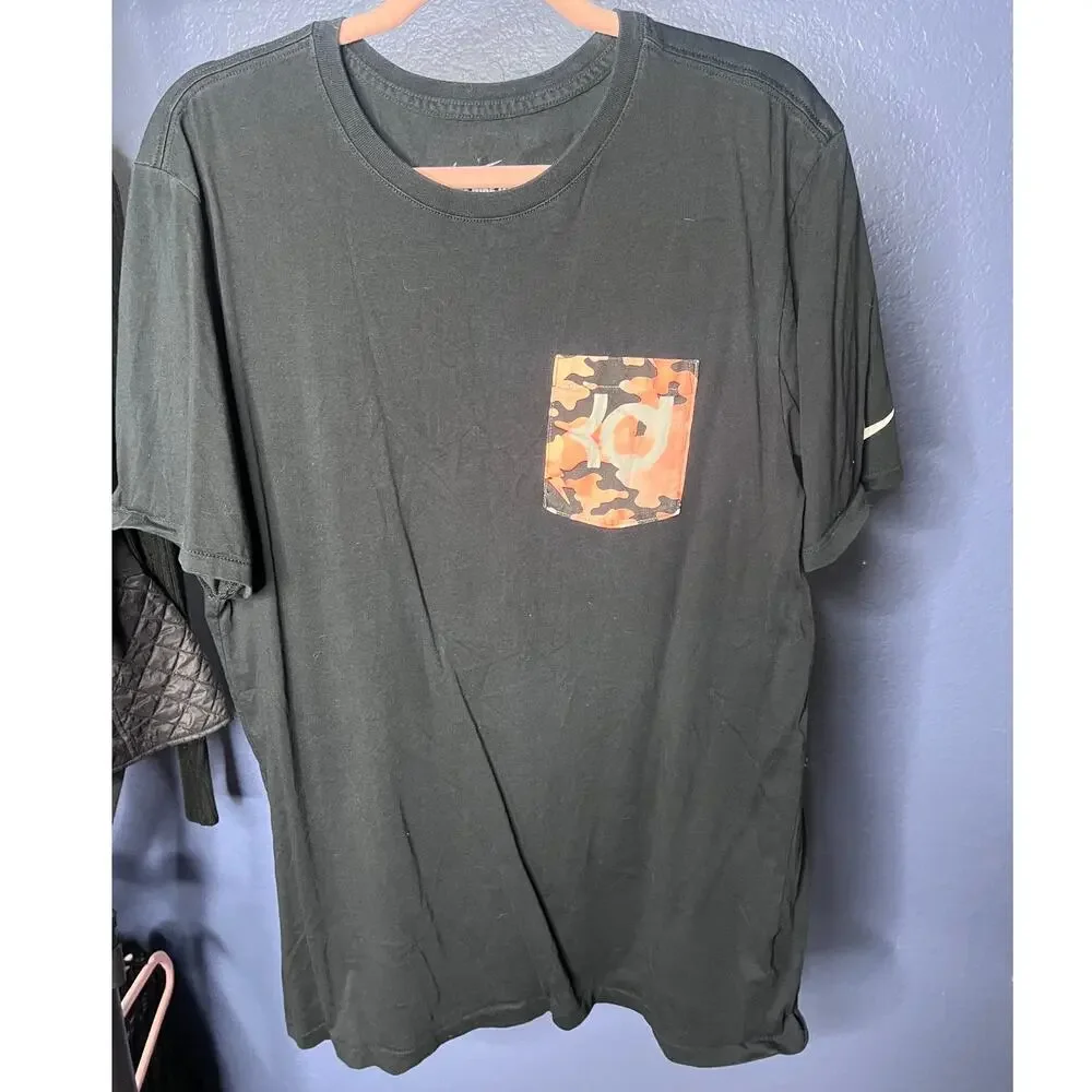 Nike KD Pocket T-Shirt Black Orange Neon Camo Logo Men XL Athletic Cut Tee NWOT